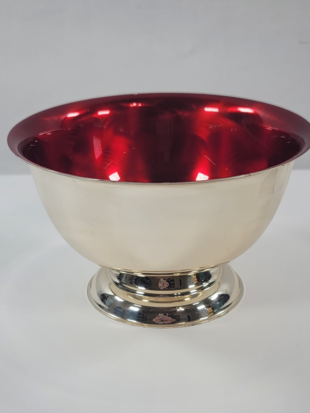 Vintage Dekra Silverplated PAUL REVERE Round Footed Serving Bowl Red Lining